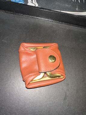 Vintage Brown Leather Square Framed Coin Purse with Snap Closure